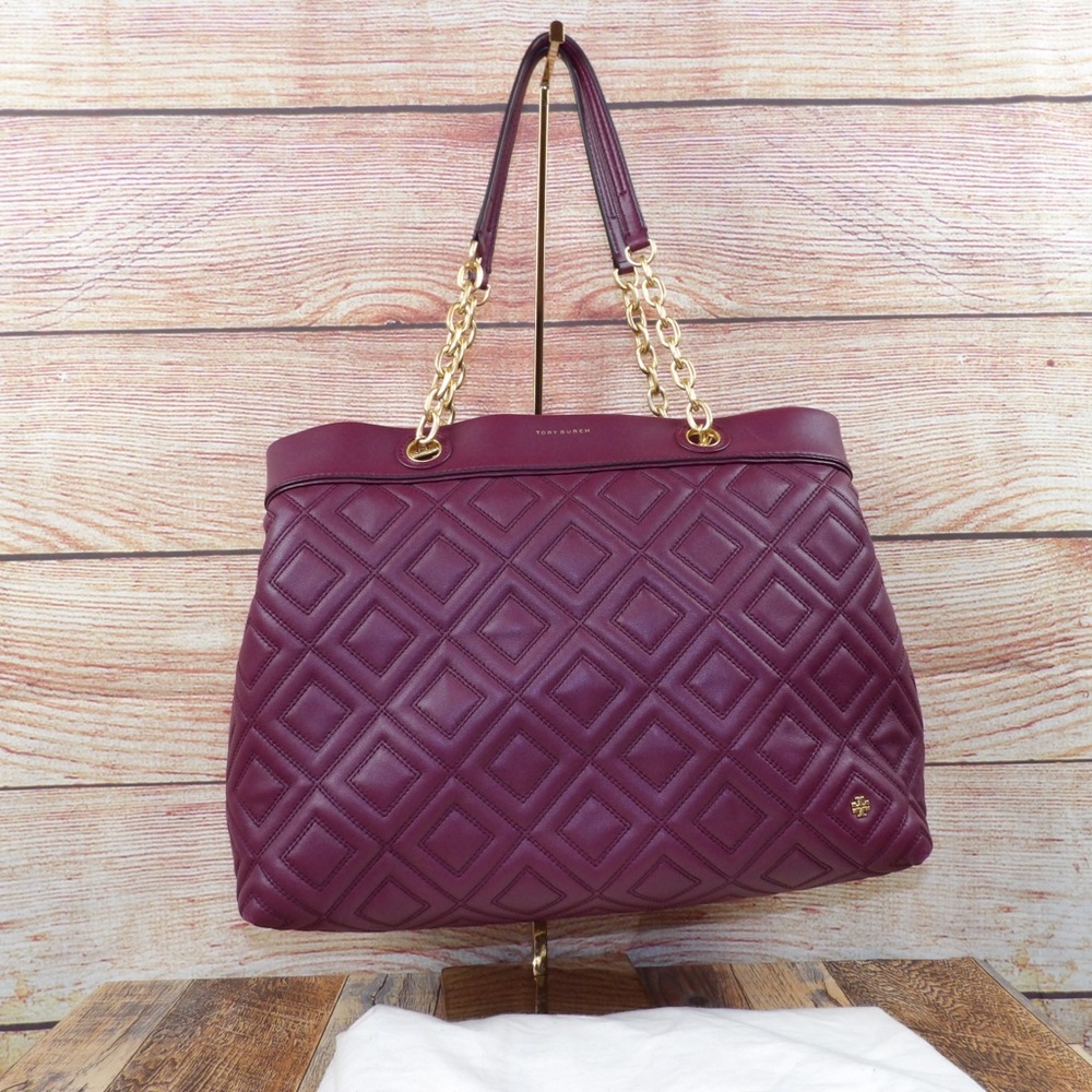 Tory Burch Triple Compartment Fleming Tote in Imperial Garnet Leather